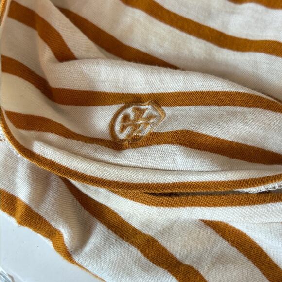 Tory Burch Soft Striped V Neck Brown and White Women's Tee Size L - Picture 7 of 7